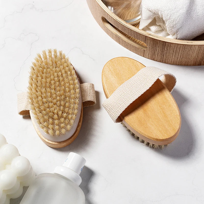 Brosse pour brossage à sec du corps en bois et poils naturels